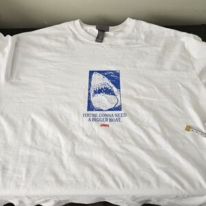 Mens XL White Graphic T-Shirt with Blue Print...bonus Mini Poster